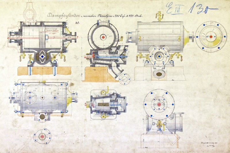 Technical drawing steam cylinder